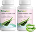 AloeCure 매일 Probiotics 10 억 CFU 소화 지원 8 Strains, 6 Prebiotics & Enzymes - 여성 및 남성을위한 Bromelain과 소화 보충 - Gut 지원, 소화 완화, 30 캡 x 2btls