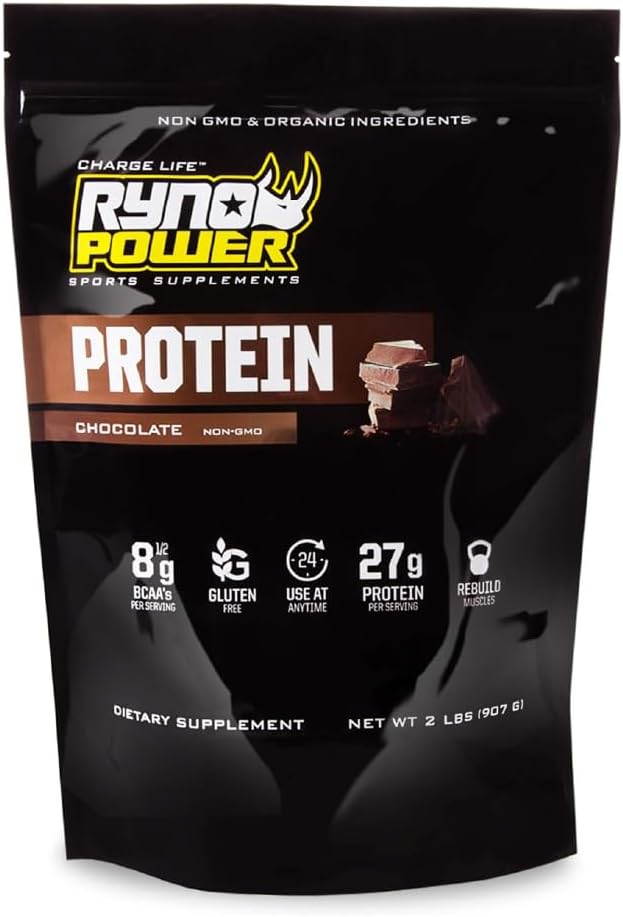 Ryno Power All Natural Whey חלבון 2lb (20 משרתות) "Chocolate" - 100% Whey Protein ו- No Fillers - Non GMO