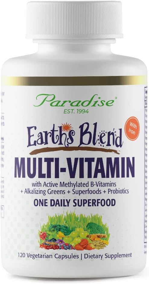Paradise Herbs Earth's Mix Women's Next Daily Multivitamin with Iron, 48 Organic Superfoods, Probiyotiks, Antioksids, Vitamin A, B12, C, D, K2, 120 Kapsüls