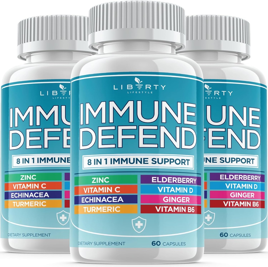 8 in 1 Immunabwehrunterstützung, Immunität Vitamine Ergänzung Booster mit Zink 50mg, Vitamin C Elderberry VIT D3 5000 IU, Kurkumin & Ginger, Echinacea - Allergie Relief für Kinder Erwachsene