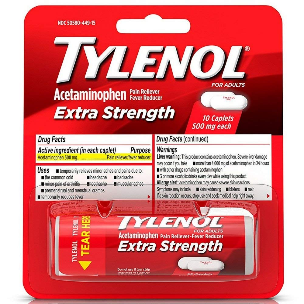 Tylenol Extra Strength Caplets 10 ea (Pack of 6)