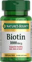 Naturaren Bounty Biotin, Energia eta Ile osasuntsuaren Metabolismoa onartzen du, Azala eta Nails, 1000 mcg, 100 Tablet