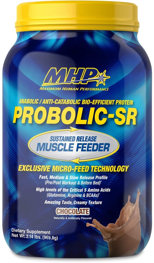 人体最大性能 Probolic-SR 持续释放蛋白粉,24g蛋白,BCAAs,Glutamine,Arginine,预工,后工,夜间蛋白,2lbs,26 services,巧克力