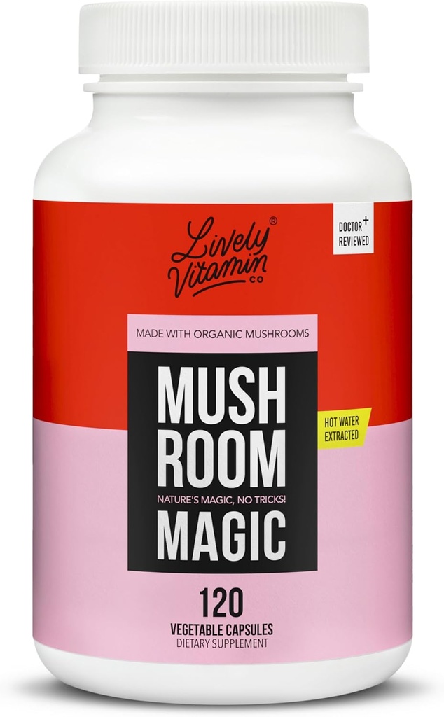 LIVIG VITAMIN CO. Mushroom Magic - Chaga - Cordyceps - Lions Mane - Tyrkia Tail - Reishi - Shiitake - Maitake - Immun - Energi - Minne - Non-GMO - 120 Vegan Capsules