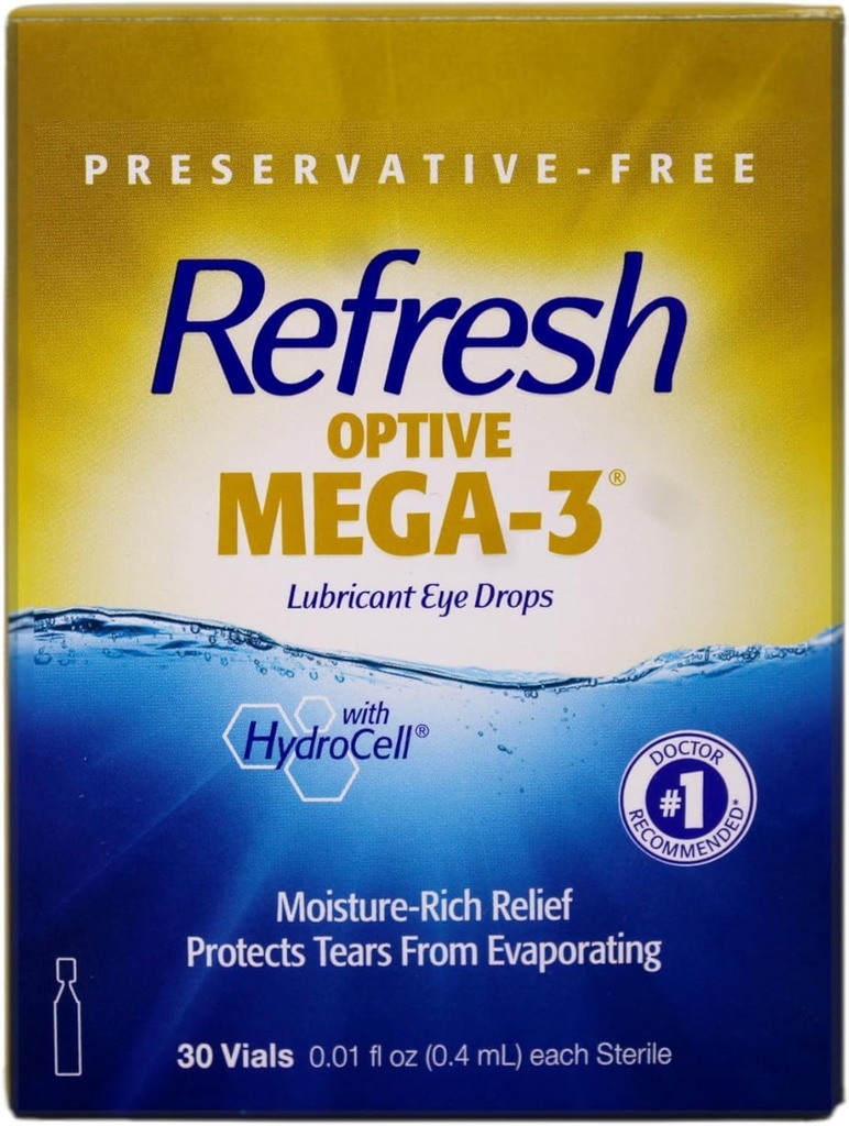 Refresh Optive Mega-3 Lubricant Single-Use Contenitori Sterile Eye Drops 30 ea (Pack of 3)
