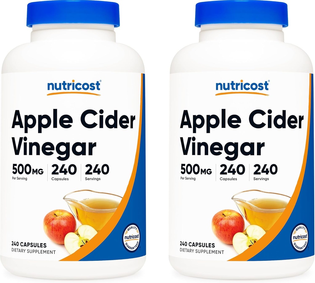 Nutricost Apple Cider Vinegar 500mg, 240 cápsulas vegetarianas - Natural, No GMO, y Gluten Gratis (2 botellas)