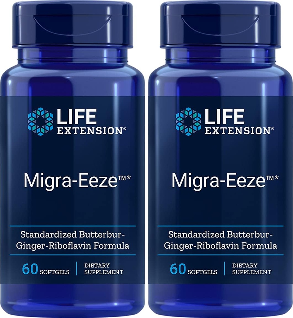 Extensión de vida Migra-Eeze TM Butterbur-Ginger-Riboflavin Fórmula, 60 Conde (Pack de 2)