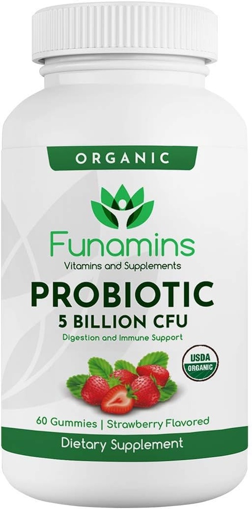 Mitos Probiotik Organik, 5 Milyar CFU per Serving, 60 Count, Vegan, Support Digetical Health and Ammune Defense, for Women and Children; Strawberry Flavor