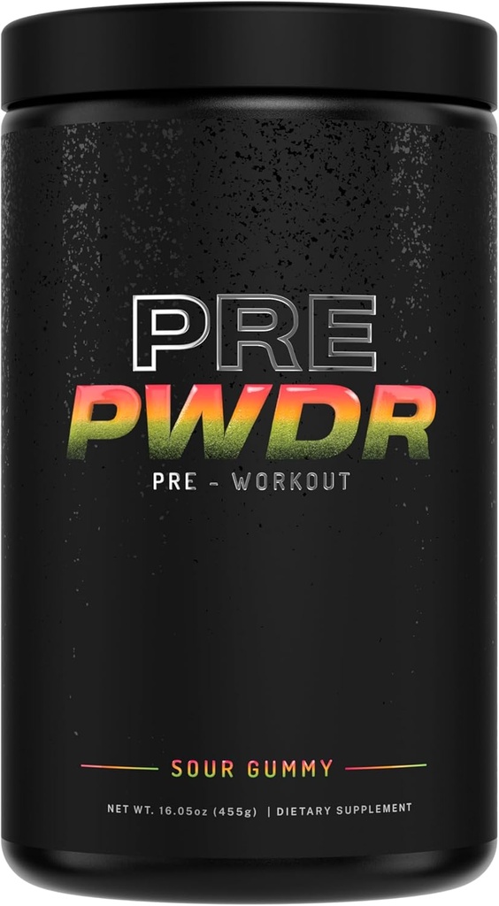 PWDRS Pre-Workout pulver, alle naturlige pre trening for energi, pumpe, utholdenhet og styrke, med koffein (Sour Gummy)