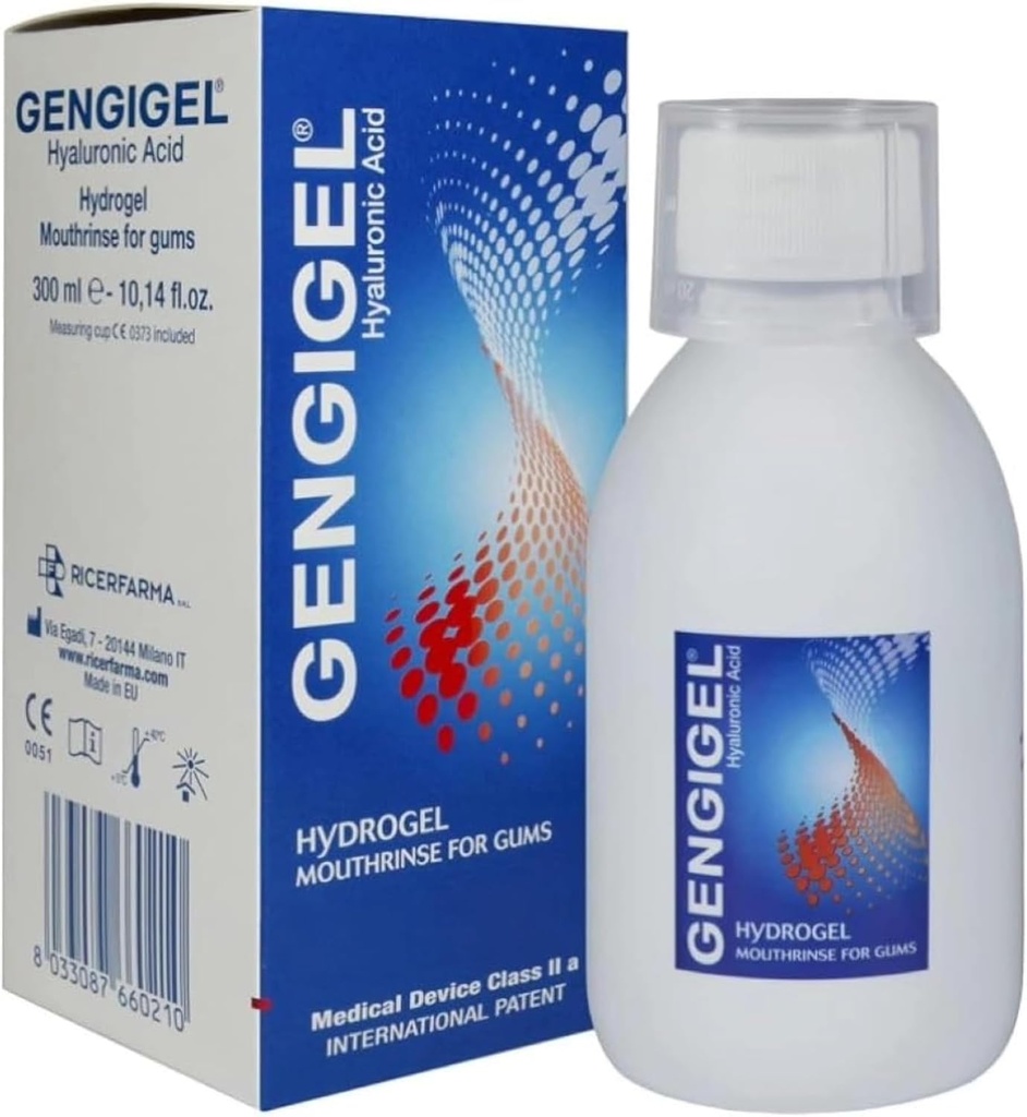Gengigel Hyaluronic Acid Mouthrinse (300 мл), розчин для догляду за порожниною рота, зменшує дискомфорт, допомагає полегшувати рецесію та гінгівіт, No Спирт або SLS, Vegan & Kosher