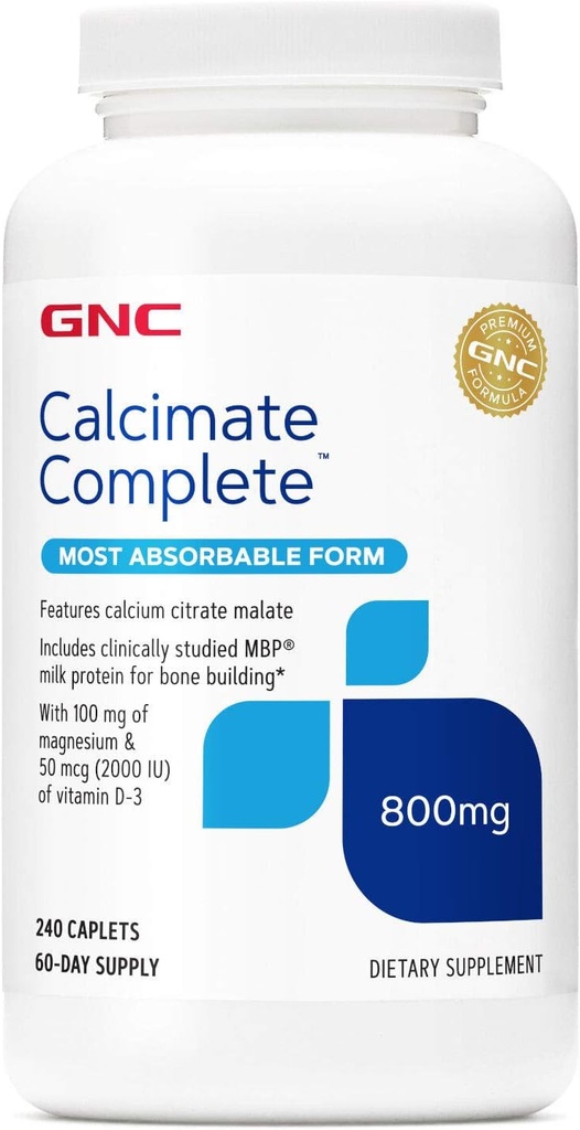 GNC Calcium Complete 800mg kiegészítés, Támogatja a csontsűrűséget, fokozza a kalcium abszorpciót, 60 Servings