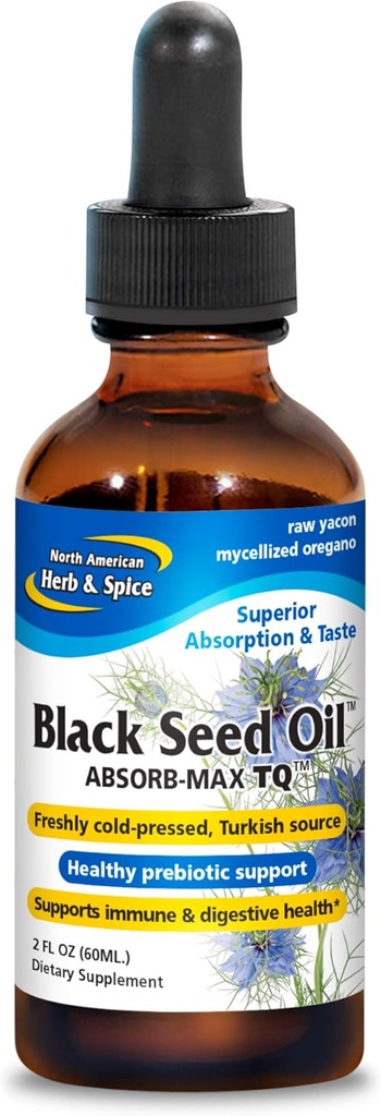 NORD AMERICAN HERB & SPICE Black Seed Oil Absorb-Max TQ - 2 fl. oz. - Drops Mycellized Sublingual - Immune Support & Digestive Health - Oil of Oregano - Non-GMO - 52 Total Servings