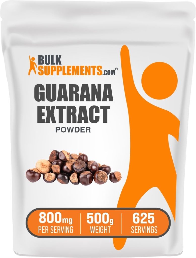 Bulk Supplements.com Guarana Puoder - Caffeine tự nhiên, từ hạt giống Guarana, Guarana Powder - Gluten Free, 800mg cho mỗi dịch vụ, 500g (1.1 lbs) (Pack of 1)