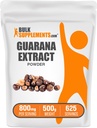 BulkSupplements.com Гуарана екстракт порошок - Натуральна добавка кофеїну, з насіння Гуарани, Гуарана порошок - Глютен Безкоштовна, 800mg на сервірування, 500г (1.1 фунтів) (Pack of 1)