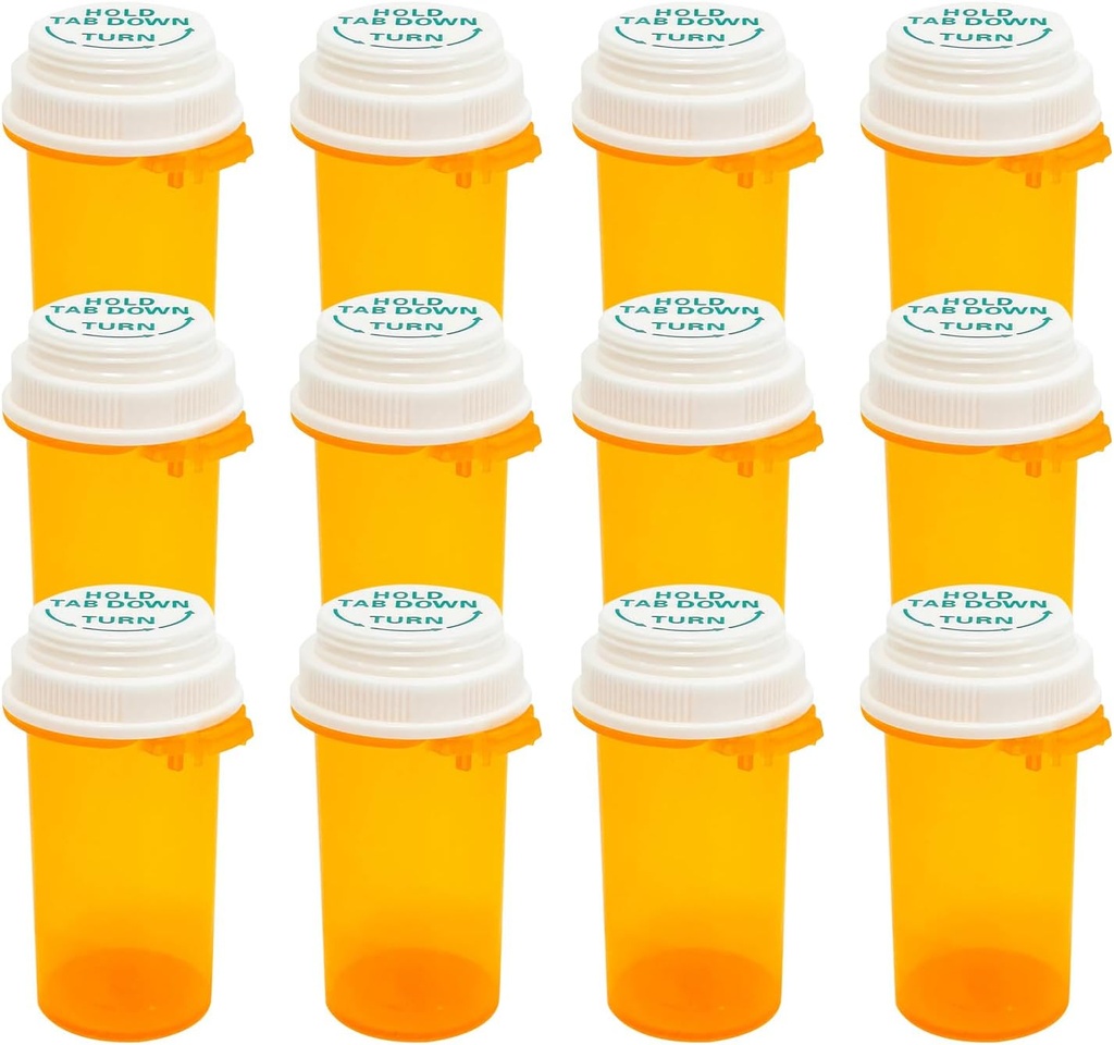 Resept reseptbelagte Reversible Thumb Tab Vialer,Pill flasker med barn Resistant Cap, tomme medisinflasker med Caps, Medicine Container for personlig medisinering og apotek.(16dram,12pcs)