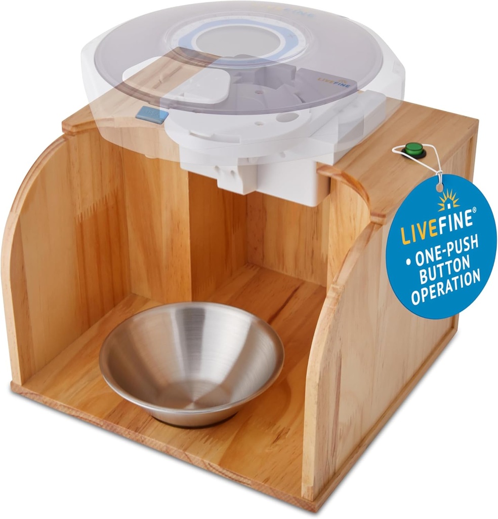LiveFine Pill Dispenser Tipper (Dispenser ingår inte), One-Touch Operation, Automatic Pill Dispensing, Stylish Wooden Base, kompatibel med LiveFine & andra ledande modeller