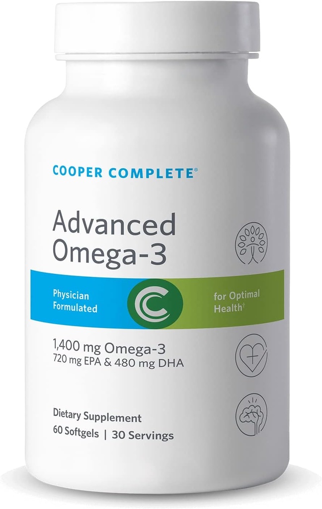 Cooper Complete - Advanced Omega 3 - Rybí olej dodatek, Koncentrovaná EPA + DHA Omega33 Fatty Acids 1400 mg - 60 Softgels per Bottle. Balení po 3 ks