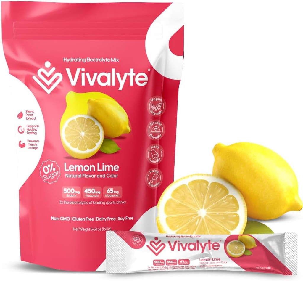 Proszek elektrolitowy bez cukru Stewia Sweetened 100% Natural Hydration Pakiety - 20 Hrabia 124; Sodu, Cytrynian potasu i Magnezu L- Threonian (5.64, Lemon)