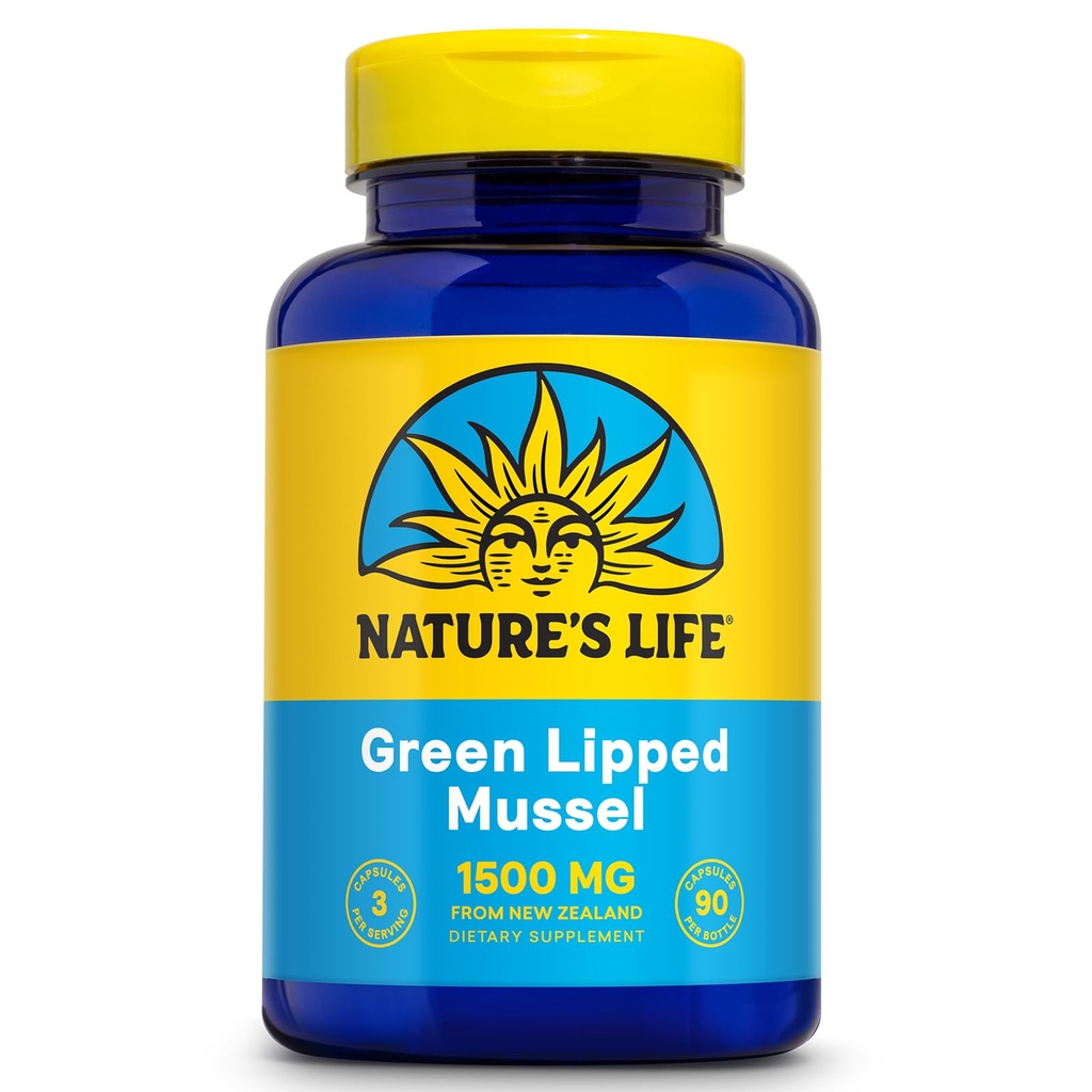 Nature's Life Green Lipped Mussel 1500 mg Capsules for Men and Women - New Zealand Green Lipped Mussel Supplement - Joint Health Support - 30 Servings, 90 Capsules