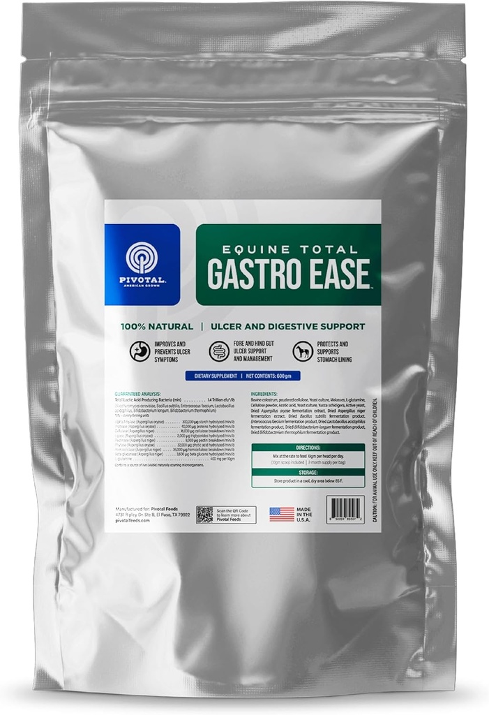 Equine Total Gastro Ease - All-Natural Ulcer & Digestive תוסף לסוסים המכילים Bovine Colostrum - מסייע למנוע תצורת Ulcer - תוספת של 100% טבעי - מיוצר בארה"ב