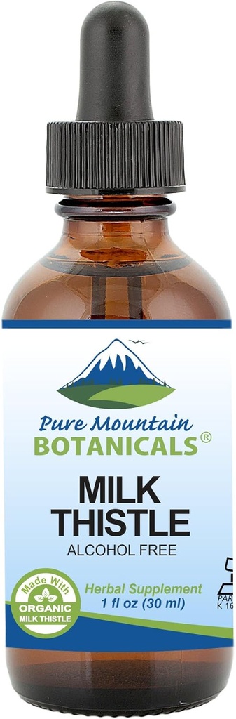 Pure Mountain Botanicals Milk Thistle kivonat - Vegan, Kosher Certified Liquid Formula - Készült 333 mg Organic Milk Thistle Tinktúra - 1 Fl Oz palack