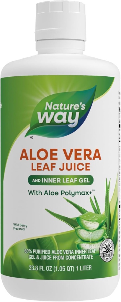 Nature's Way Aloë Vera Leaf Juice and Inner Leaf Gel, with Aloë Polymax+, Certified for Aloë Content and Purity, Wild Berry Flavored, 33,8 Fl Oz (Packaging May Vary)