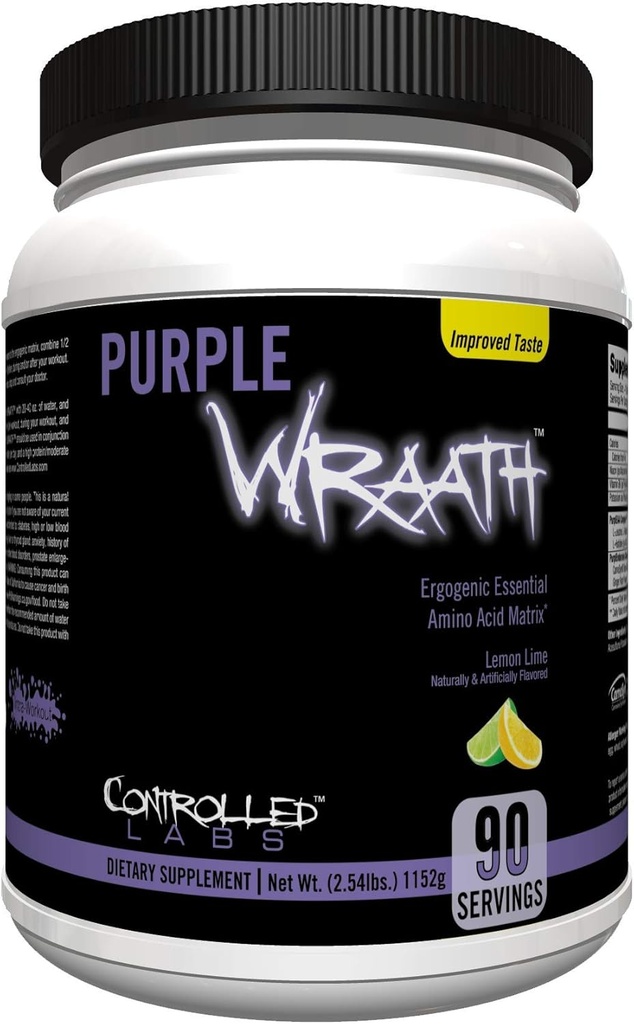 CONTROLLED LABS Purple Wraath, BCAA och EAA Amino Acid Supplement, med Endurance Blend Intra Workout Powder, Optimal Endurance, Focus och Stamina (Lemon Lime, 90 Servings)