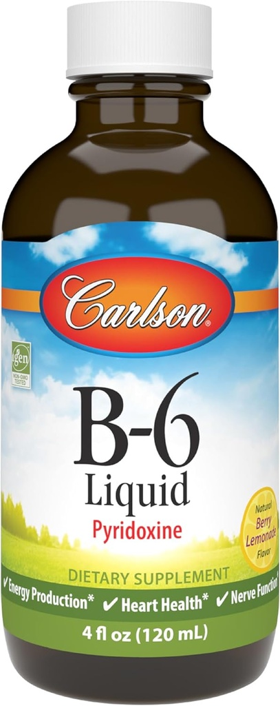 Carlson - B-6 Рідина, Вітамін B-6, Виробництво енергії, Здоров'я серця, Berry Lemonade Flavor, 120 мл (4 Fl Oz)