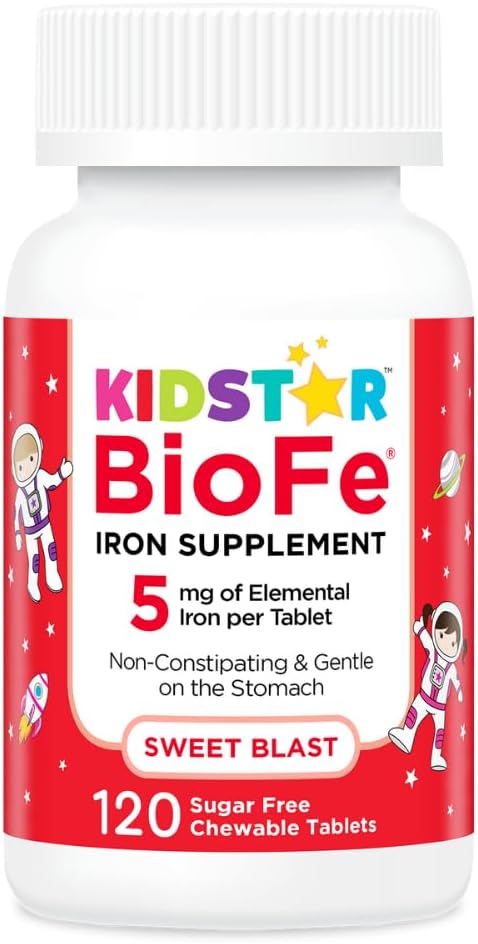 KidStar næringsstoffer BioFe ren jern Chewables for barn og voksne, søt blast, ingen sukker, søt med Xylitol, 120 Chewable tabletter