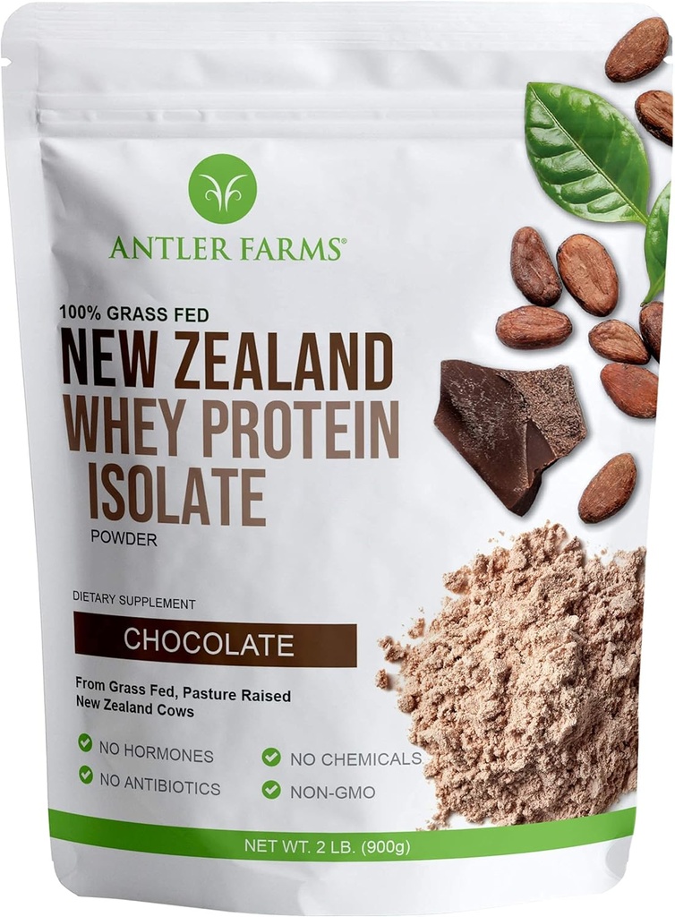 Granja de l'Antler - 100% d' Grasz Fe Nova Zelanda Wahe Protein Isote, Chocolate Flavor, 2 lbs - Purs i net, 4 ingredients, Deliciosa i freda procés