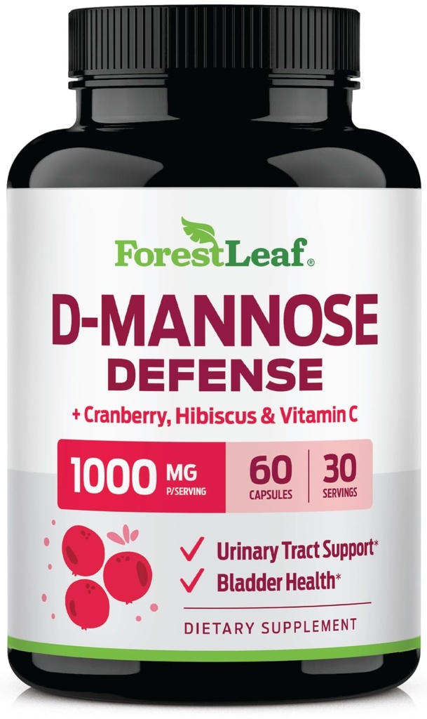 D Mannose 1000mg Capsules - D-Mannose with Cranberry, Hibiscus & VIT C, Urinary Tract Health for Women and Men, Organic DMannose Pills for UTI, Urinary Health & Bladder Support 60 Capsules
