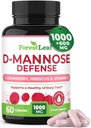 ForestLeaf D Mannose 1000mg Kapsules - D-Mannose with Cranberry, Hibiscus & VIT C, Šlapimo traktas Sveikata moterims ir vyrams, Organic DMannose piliulės UTI, Šlapimo sveikata & kopėčios parama 60 kapsulės