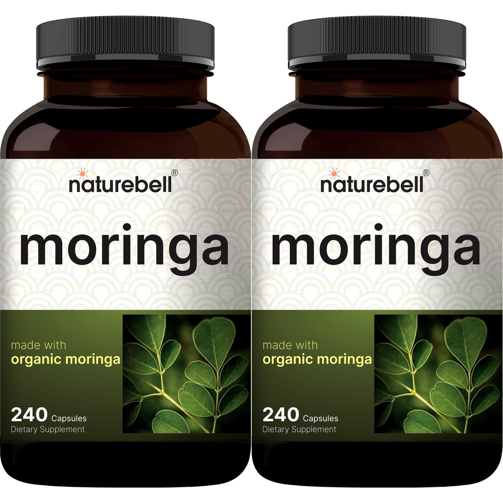 NatureBell Pure Moringa Capsules 2 Pack | Made with Organic Moringa Extract, 480 Capsules – Green Superfood, Skin Health, & Immune Support – Non-GMO, Gluten Free, 8 Month Supply*