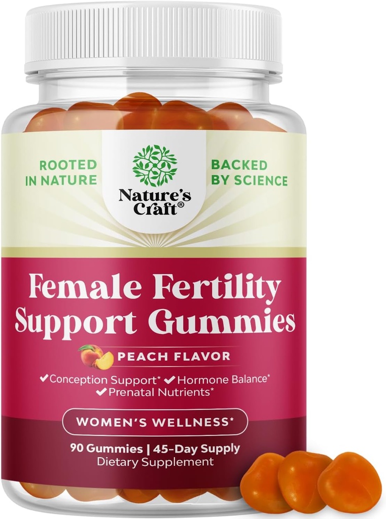Vruchtbaarheid Gummies for Women Proberen te verdenken - Yummy Gummy Vruchtbaarheid Supplement voor vrouwen met Myo-Inositol Folic Acid & Vitex Chasteberry - Vegan Non-GMO & Gluten Free - Juicy Peach (45 porties)