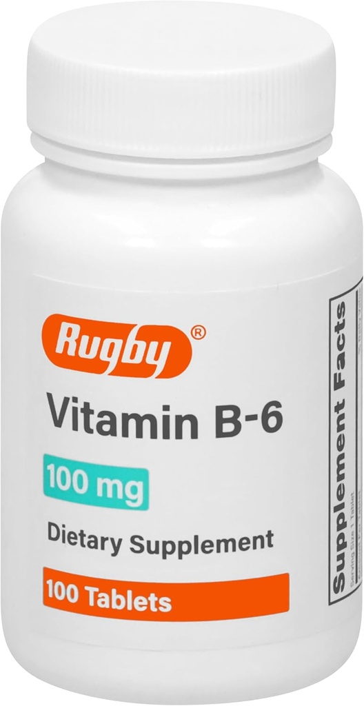 Rugby Comprimés de vitamine B-6 - 100mg de vitamine B6 - Supplément alimentaire - 100 Compte