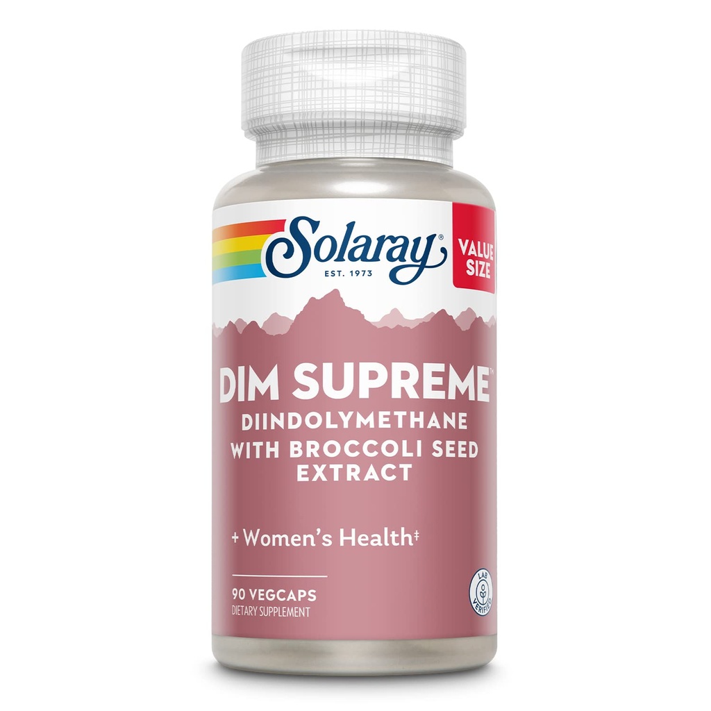 SOLARAY DIM Supreme - DIM Supplement 100mg - Diindolylmethane DIM Complex with Broccoli Seed Extract and Bioflavonoids - Women's Health and Balance Support - 60-Day Guarantee - 90 Servings, 90 VegCaps