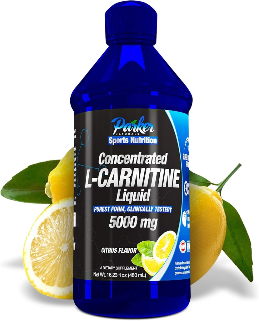 Parker Naturals Concentrated L-karnitín Tekutina, 5000mg All Natural Citrus Ochutené L-karnitín Supplement, Tekutý L-karnitín s vitamínom V5, 16.23 Fl. Oz