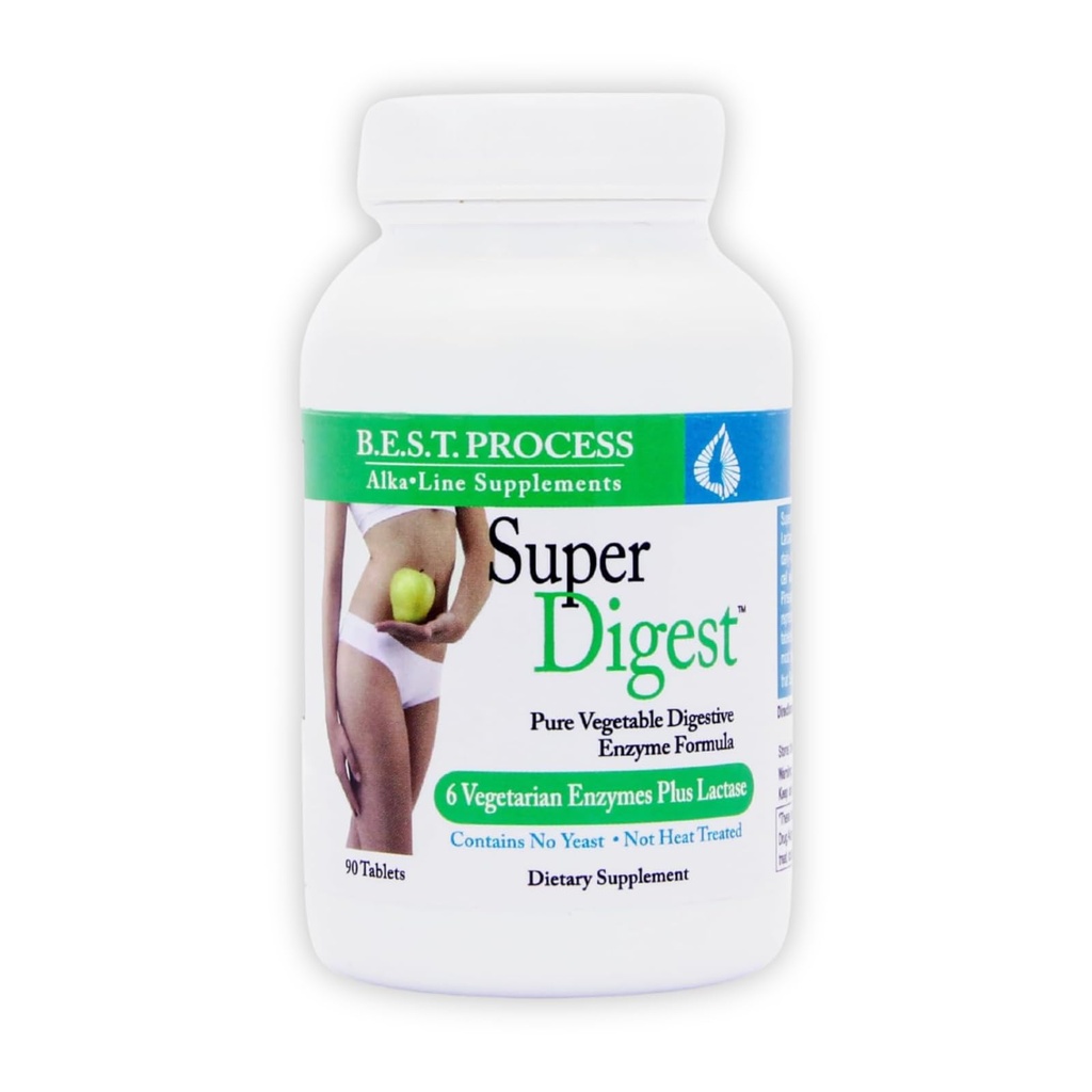 SuperDigest Best Process Alkaline — Multi-Enzyme Digestive Support — Digestive Enzymes with Alfalfa, Papain & Bromelain (Vegetarian Friendly)