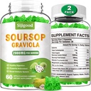 2 Pack Soursop Graviola Gummies - Organic Soursop Leaves & Fruit Extract - Digestive Aid, Immune Support & Antioxidant Properties - 120 Apple Flavored Gummies