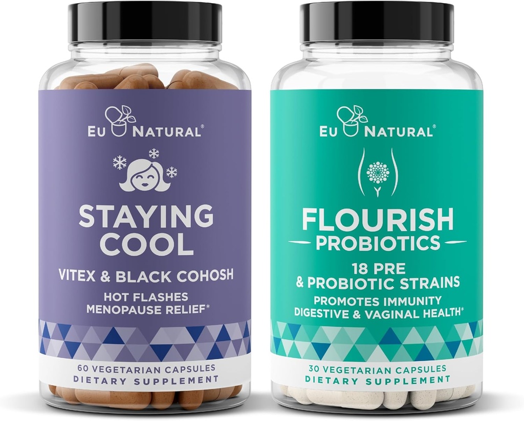 Eu Natural Staying cool and Flourish Bundle - Hot Flashes, Menopause Relief, Womens Probiotic + Prebiotics