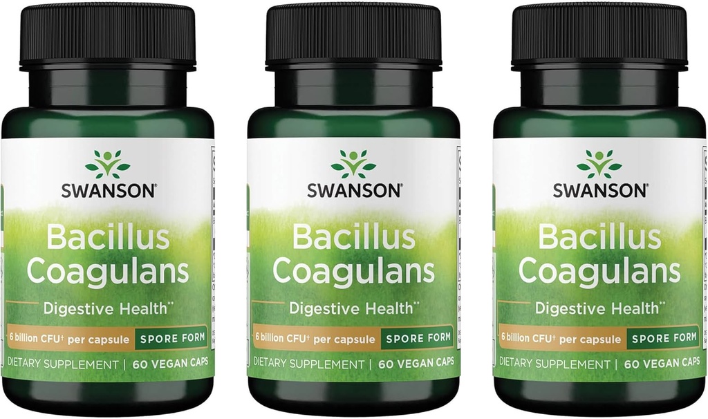 Swanson Bacillus Coagulans - Natural Probiotic Supplement Supporting Digestive Health w/6 Billion CFU - Kan stödja GI & Overall Gut Health - (60 Veggie Capsules) 3 Pack