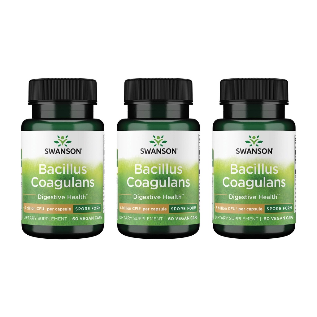 Swanson Bacillus Coagulans Spore-Form Probiotic for Adults Seeking Shelf-Stable Digestive Support with 6 Billion CFU - Acid-Resistant (60 Vegan Capsules, 3 Pack)