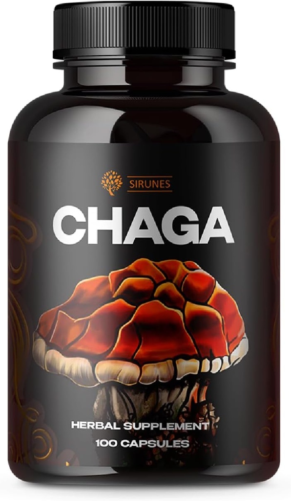 SIRUNES Mushroom Supplement Chaga Mushrooms Capsule 100 Count – 1000mg Natural Organic Mushrooms con Chaga Mushroom Powder – Supplemento antiossidante per il supporto immunitario, Energy Boos