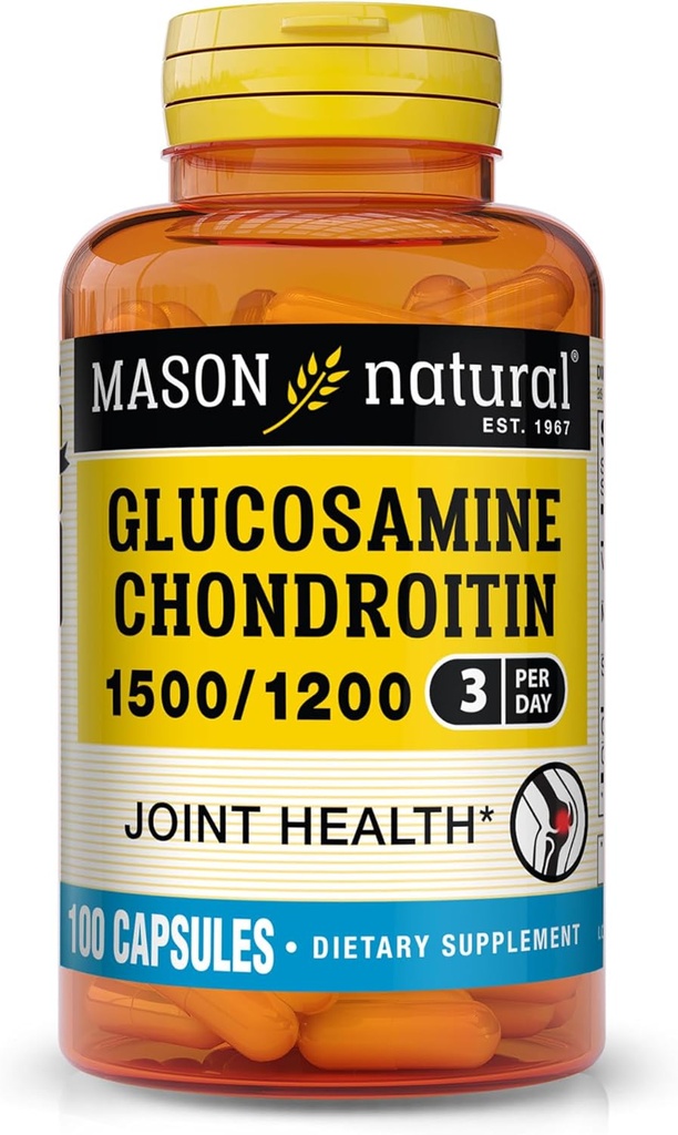 MANATURAL Glucosamina Chondroitin 1500/1200 amb Vitamina C, dóna suport a la salut de la Flexibilitat normal i la noblesa * 100 Capules, 1 de mes