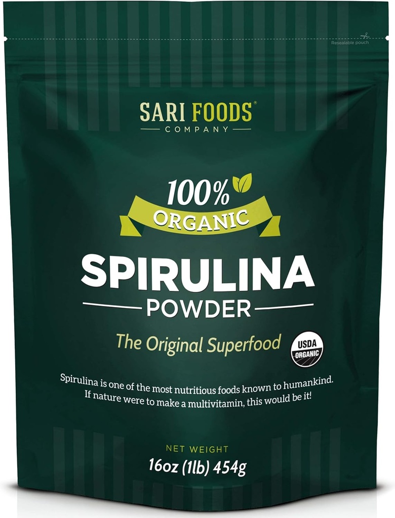 Chất hữu cơ Spirulina Powder (16 Ounce): Lẽ đương nhiên là Vegan, lương thực Folate, vitamin B12, Iron, Omega Fatty acids, GLA, Beta Carotene, chlorophyll, Amino acids