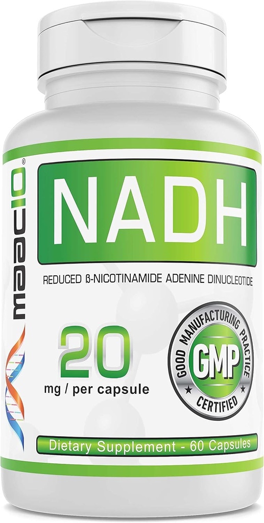 MAAC10 NADH Supliment 20mg Fiecare 60 capsule pentru energie, oboseală, concentrare mintală & NAD. Suport longevitate 