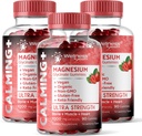 Magnis Glycinate Gummies, 1000 mg - magnio priedas paramos atsipalaidavimui, širdies sveikata - Chewable Calm Magnesio Gummies suaugusiems, Glicinato De Magnesio - Braškių skonio - 3 rinkinys