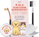Nước mắt Stain Griver Kit cho Dog & Cats với nước mắt Stabin Cumb, nước mắt bình, mắt bình dưỡng, mắt kem bông, bàn chải Pro Powder nhẹ nhàng Gỡ bỏ nước mắt
