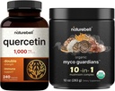 NatureBell Quercetin 1000mg par portion et 10 en 1 Poudre de champignons, pack de 10 oz de bundle