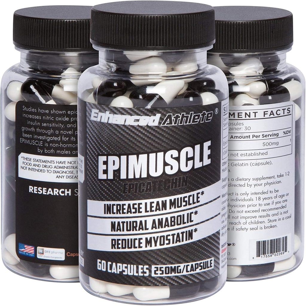 Enhanced Athlete Epimuscle - Natural Anabolic, Increase Lean Mass, Reduce Myostatin, 250mg Pure Epicatechin/ 60 Capsules